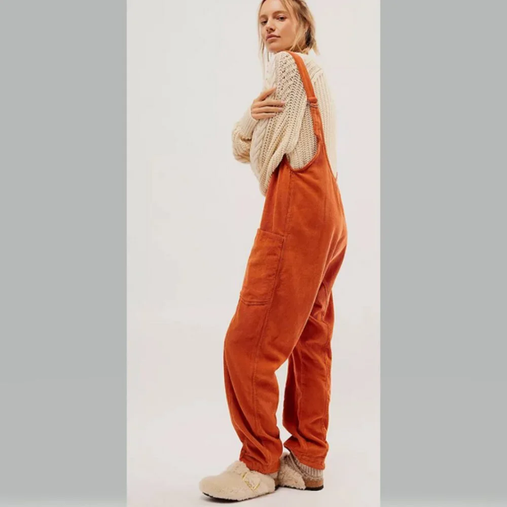 Free People We The Free High Roller Cord Jumpsuit in Cedar Size M NWT